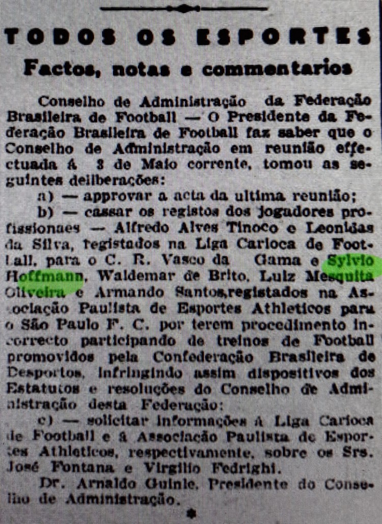 Copa do Mundo de 1934 - registros jogadores cassados