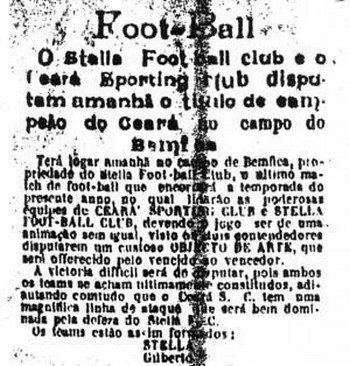 Recorte de Jornal sobre o Campeonato Cearense de 1915
