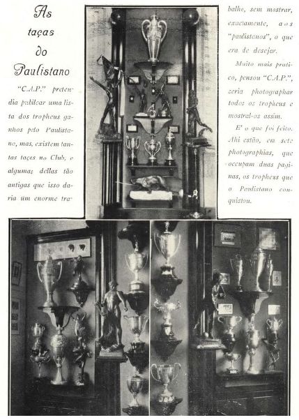 Parte do acervo de troféus do C.A. Paulistano em 1928