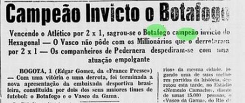 Periodico dando a noticia do Botafogo campe�o invicto