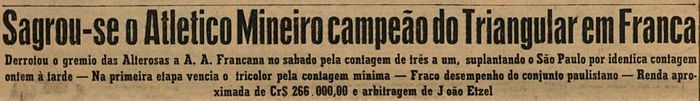 Noticia Atletico MG campeão Torneio de Franca SP em 1956