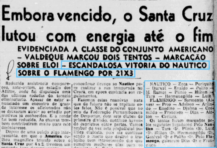 Jornal Nautico 21 x 3 Flamengo