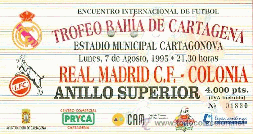 Ingresso com errata para o Torneio bahia de cartagena de 1995